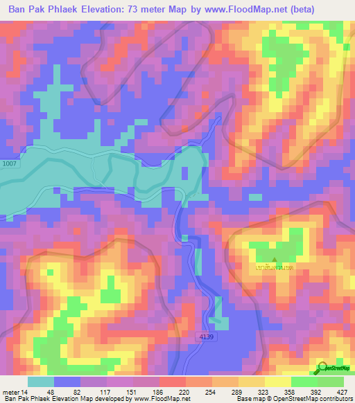 Ban Pak Phlaek,Thailand Elevation Map