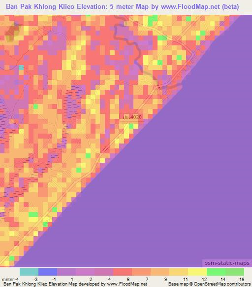 Ban Pak Khlong Klieo,Thailand Elevation Map