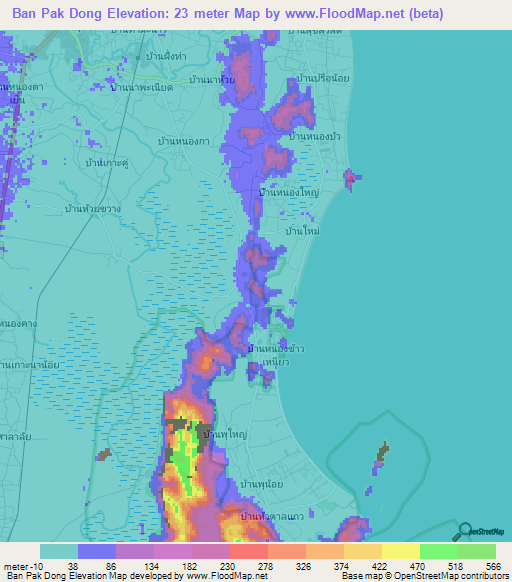 Ban Pak Dong,Thailand Elevation Map