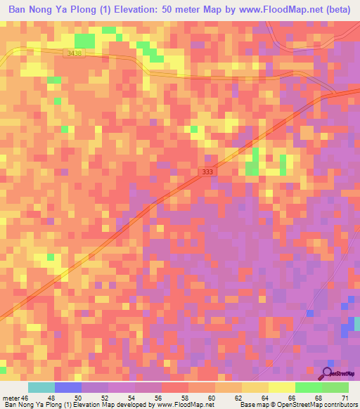 Ban Nong Ya Plong (1),Thailand Elevation Map