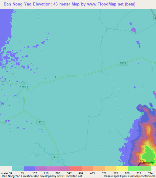 Ban Nong Yao,Thailand Elevation Map
