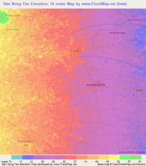 Ban Nong Yao,Thailand Elevation Map