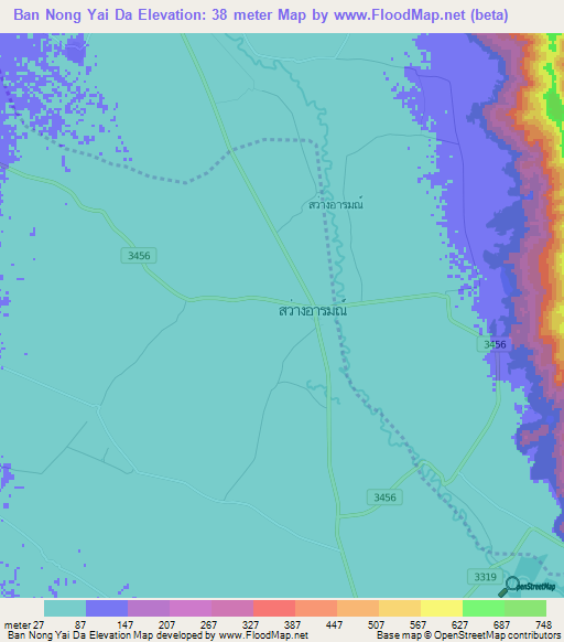 Ban Nong Yai Da,Thailand Elevation Map