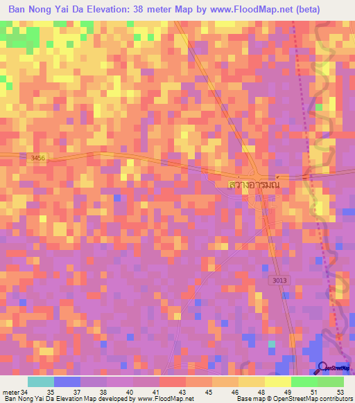 Ban Nong Yai Da,Thailand Elevation Map