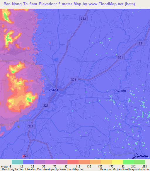 Ban Nong Ta Sam,Thailand Elevation Map