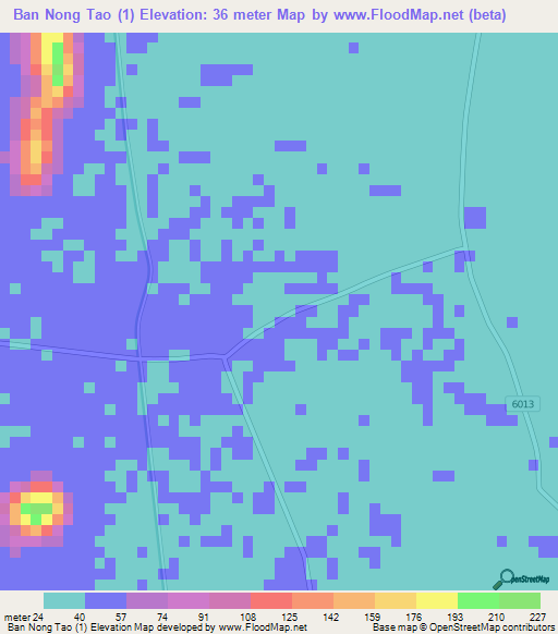 Ban Nong Tao (1),Thailand Elevation Map