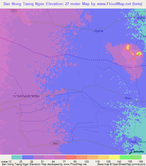 Ban Nong Taeng Ngan,Thailand Elevation Map