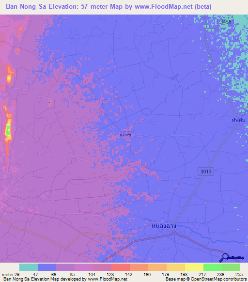 Ban Nong Sa,Thailand Elevation Map