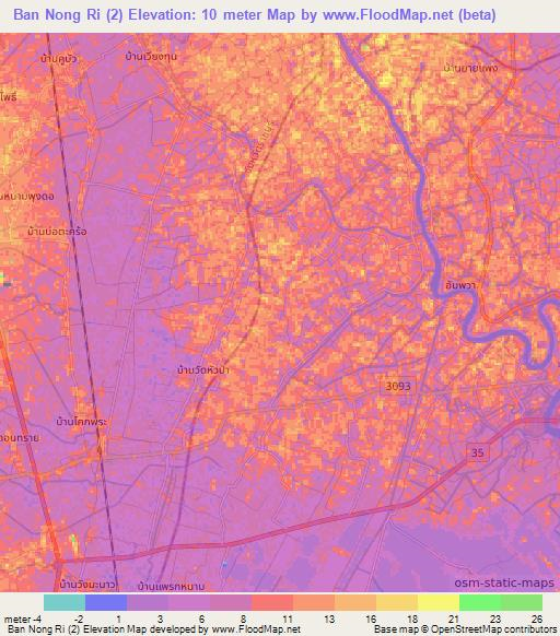 Ban Nong Ri (2),Thailand Elevation Map