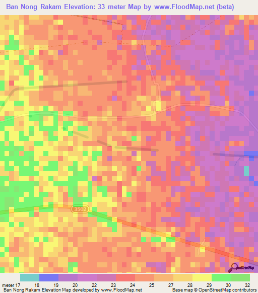 Ban Nong Rakam,Thailand Elevation Map