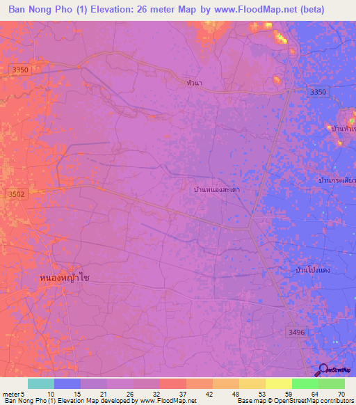 Ban Nong Pho (1),Thailand Elevation Map