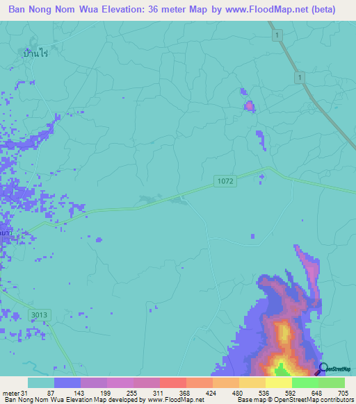 Ban Nong Nom Wua,Thailand Elevation Map