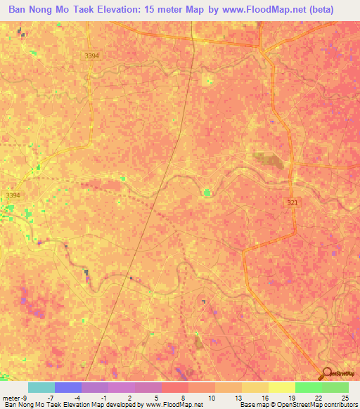 Ban Nong Mo Taek,Thailand Elevation Map