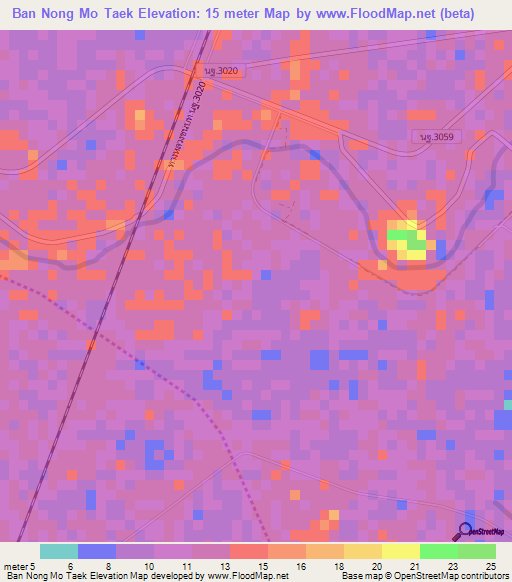 Ban Nong Mo Taek,Thailand Elevation Map