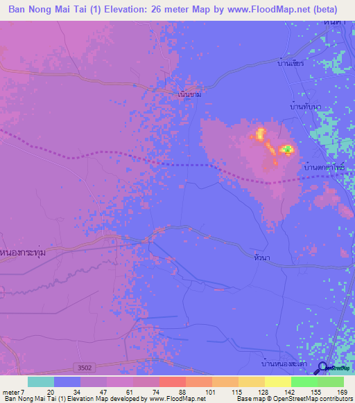 Ban Nong Mai Tai (1),Thailand Elevation Map