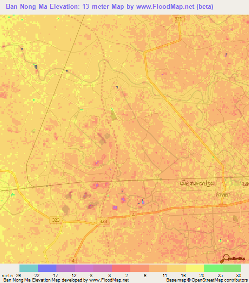 Ban Nong Ma,Thailand Elevation Map