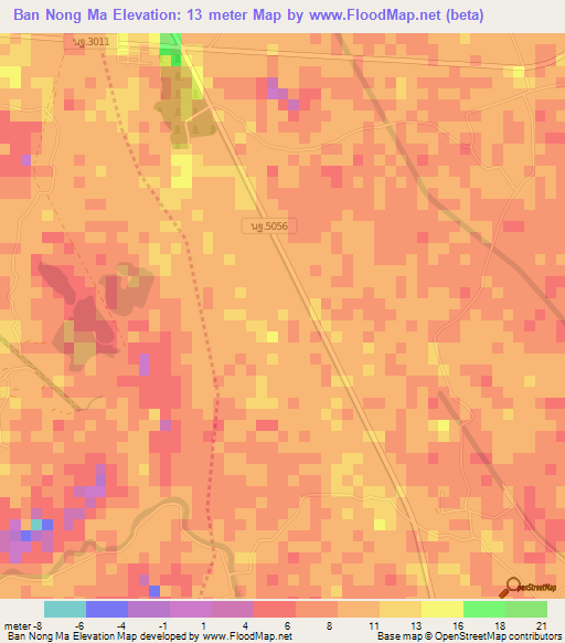 Ban Nong Ma,Thailand Elevation Map