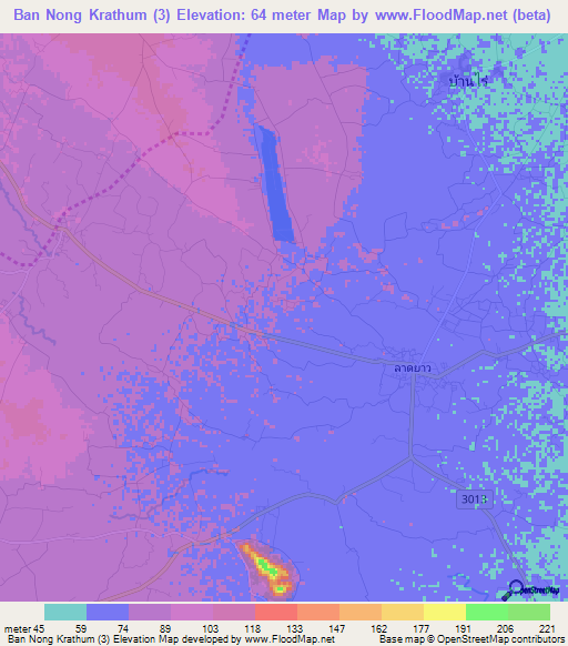 Ban Nong Krathum (3),Thailand Elevation Map
