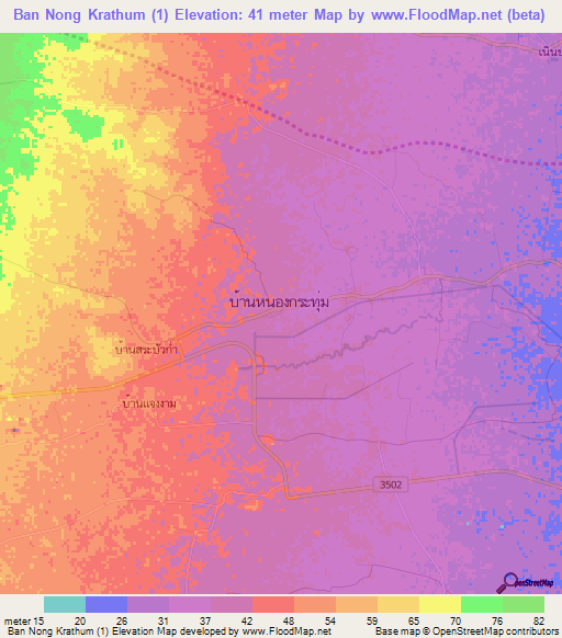 Ban Nong Krathum (1),Thailand Elevation Map