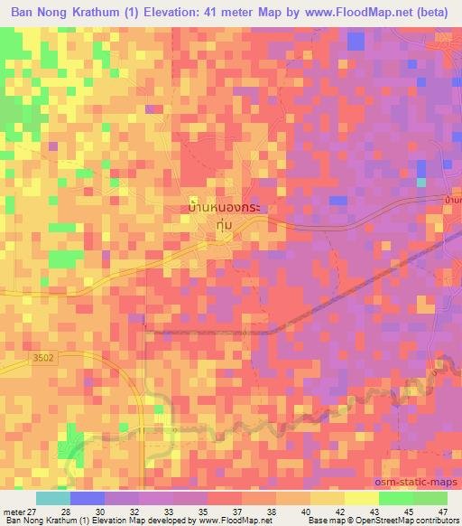 Ban Nong Krathum (1),Thailand Elevation Map