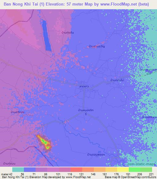 Ban Nong Khi Tai (1),Thailand Elevation Map