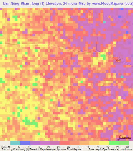 Ban Nong Khan Hong (1),Thailand Elevation Map