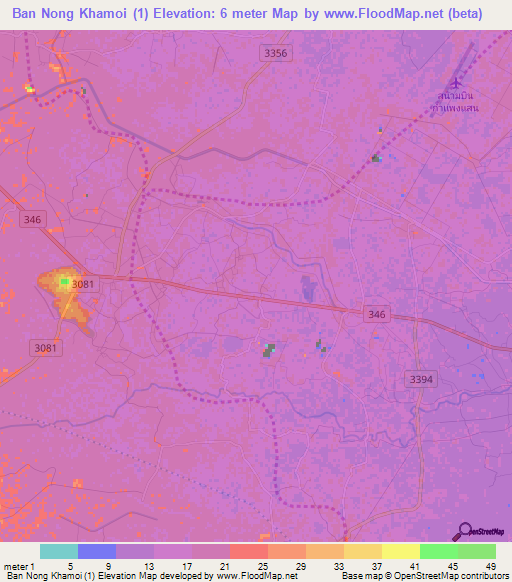 Ban Nong Khamoi (1),Thailand Elevation Map