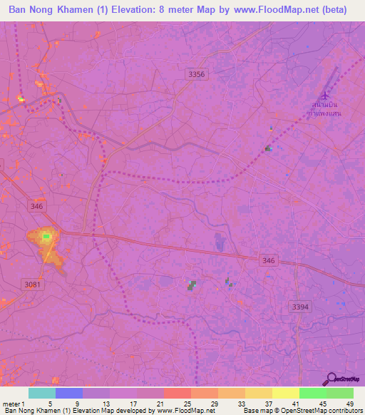 Ban Nong Khamen (1),Thailand Elevation Map
