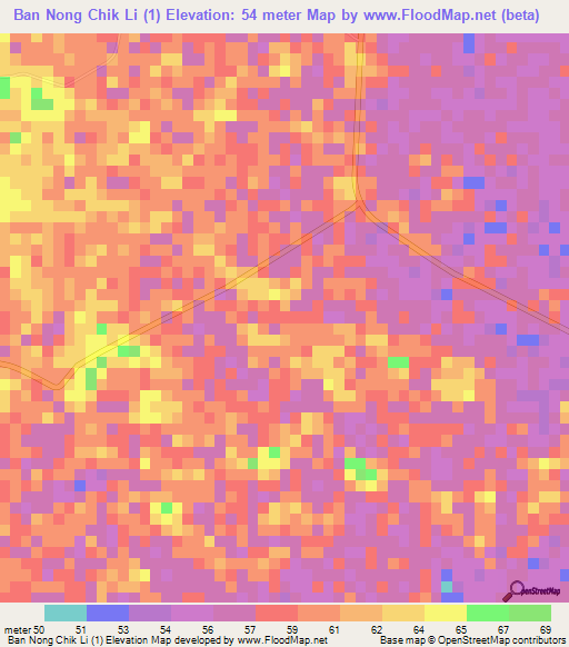 Ban Nong Chik Li (1),Thailand Elevation Map