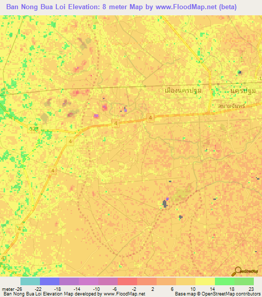 Ban Nong Bua Loi,Thailand Elevation Map