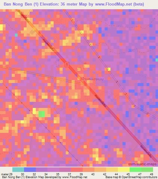 Ban Nong Ben (1),Thailand Elevation Map