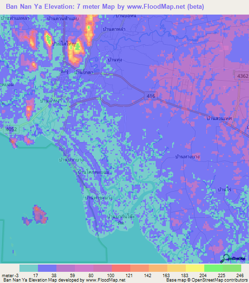 Ban Nan Ya,Thailand Elevation Map