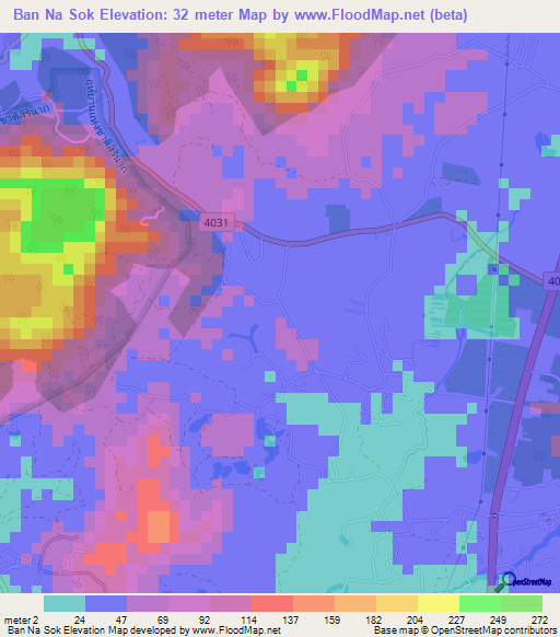 Ban Na Sok,Thailand Elevation Map