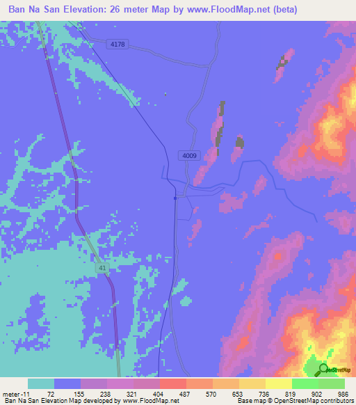 Ban Na San,Thailand Elevation Map