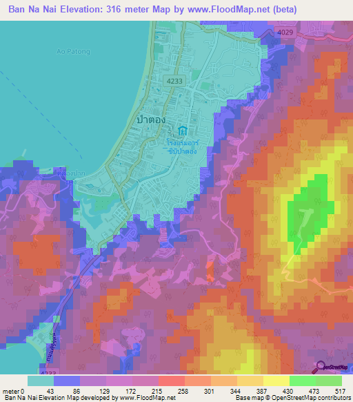 Ban Na Nai,Thailand Elevation Map