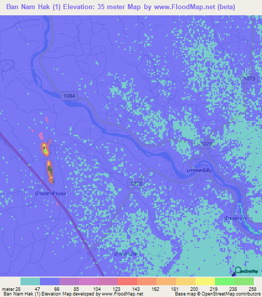 Ban Nam Hak (1),Thailand Elevation Map