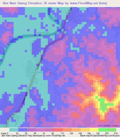 Ban Nam Daeng,Thailand Elevation Map