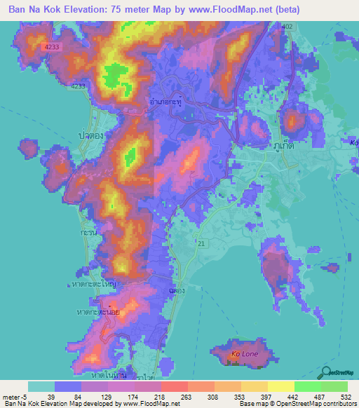 Ban Na Kok,Thailand Elevation Map