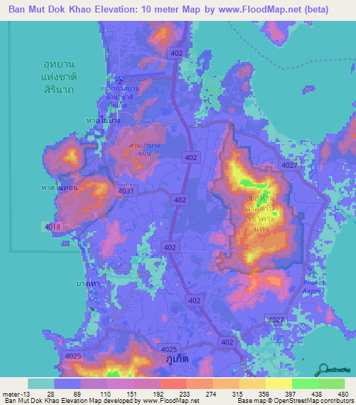 Ban Mut Dok Khao,Thailand Elevation Map