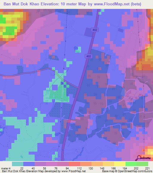 Ban Mut Dok Khao,Thailand Elevation Map