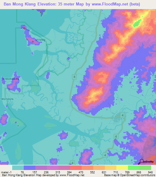 Ban Mong Klang,Thailand Elevation Map
