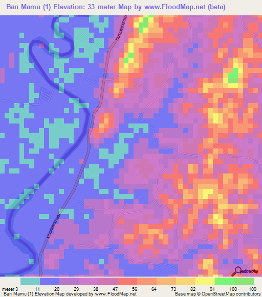Ban Mamu (1),Thailand Elevation Map