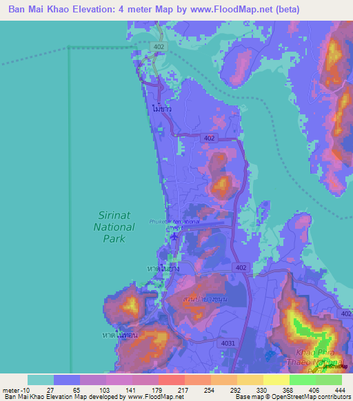 Ban Mai Khao,Thailand Elevation Map