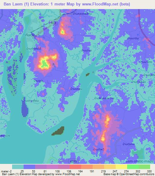 Ban Laem (1),Thailand Elevation Map