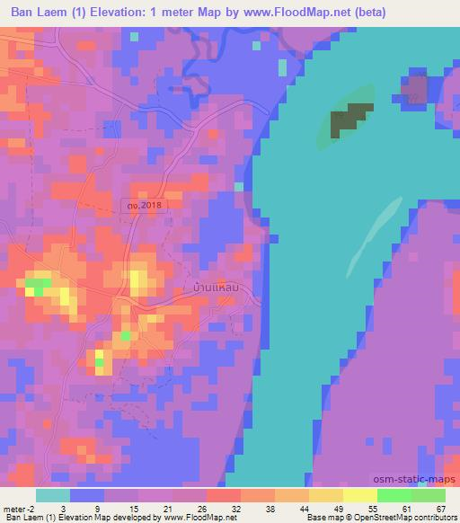 Ban Laem (1),Thailand Elevation Map