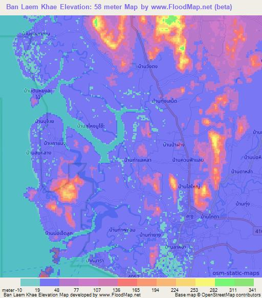 Ban Laem Khae,Thailand Elevation Map
