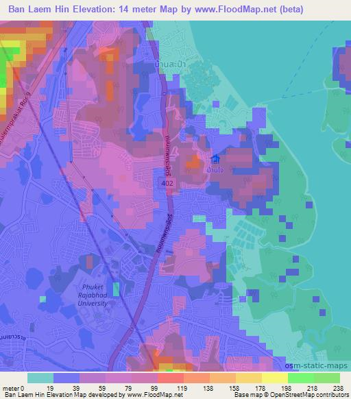 Ban Laem Hin,Thailand Elevation Map