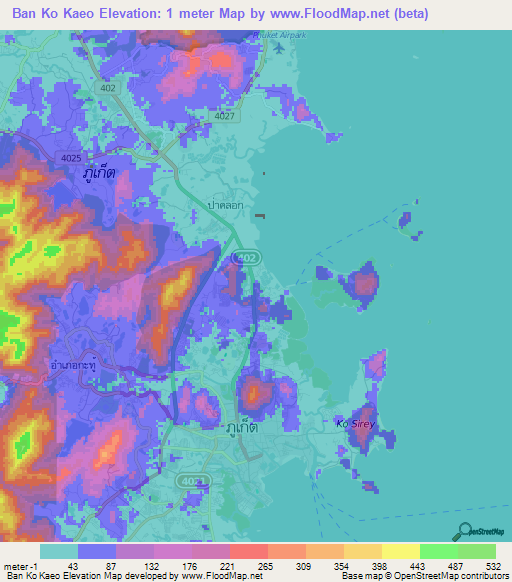 Ban Ko Kaeo,Thailand Elevation Map