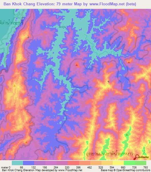 Ban Khok Chang,Thailand Elevation Map