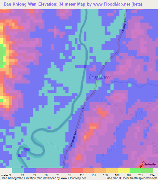 Ban Khlong Wan,Thailand Elevation Map